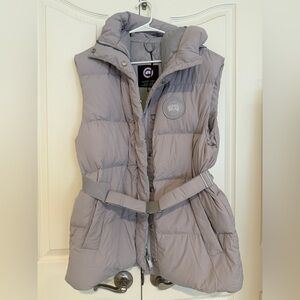 Canada Goose Rayla Vest MM Moonstone Grey Down Puffer Belted Hooded Jacket